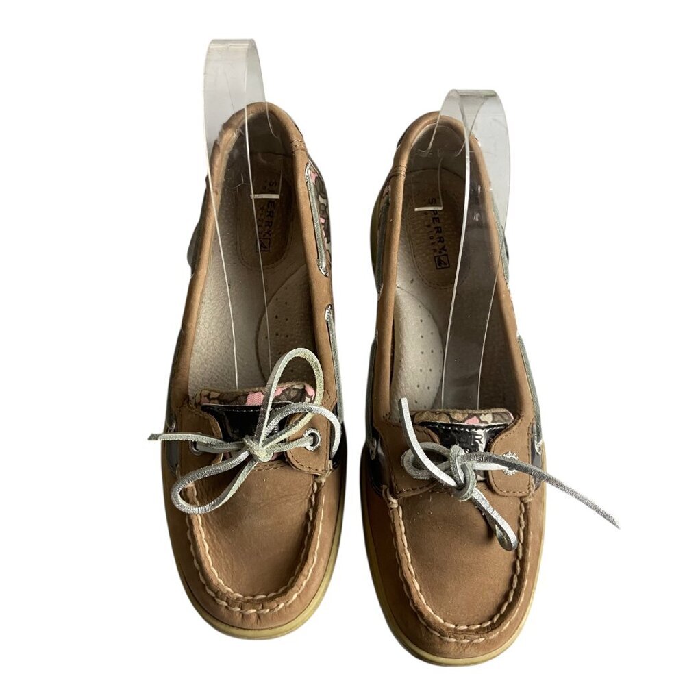 Sperry Top Sider Women's Size 6.5 Boat Shoes Angelfish Leather Tan Pink Floral - Picture 3 of 7